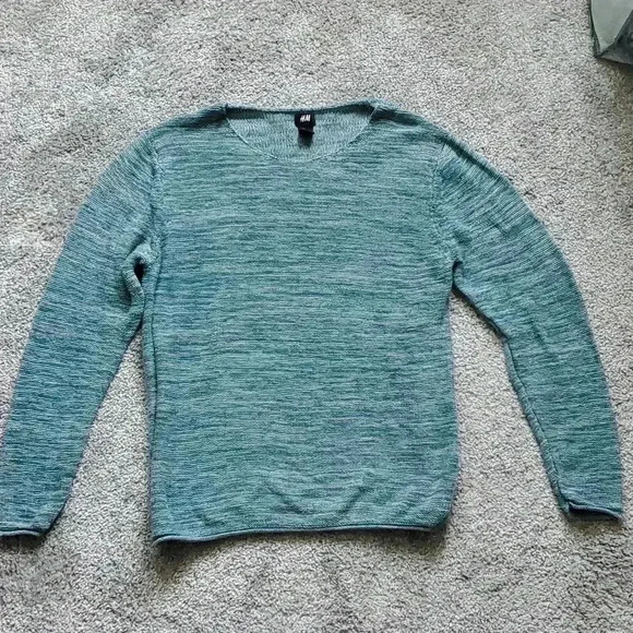 H&M turquiose and white 100% cotton sweater size large - Picture 1 of 7